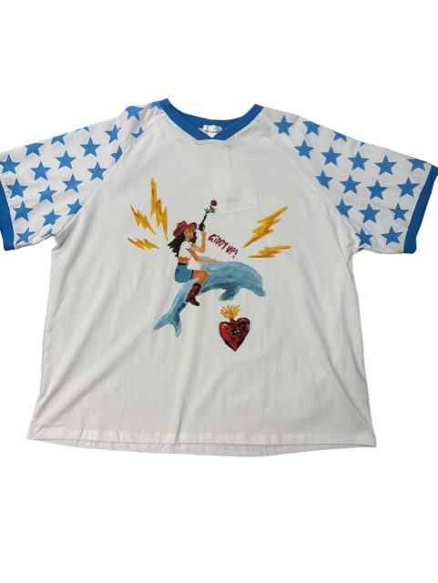WHITE/BLUE GIDDY UP TEE