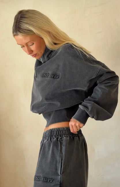 SSAINT ACID WASH CROP JACKET