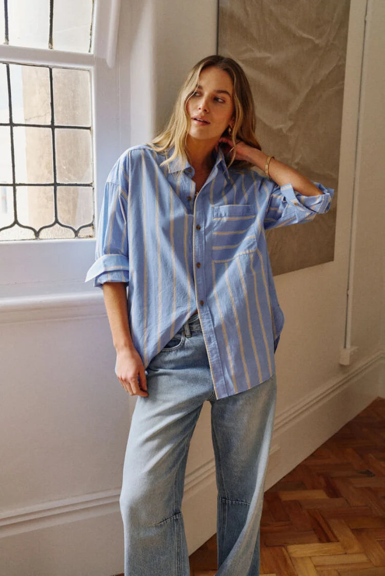 PETA OVERSIZED SHIRT - BLUE/BUTTER