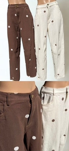 WHITE POLKA DOT BARREL JEANS