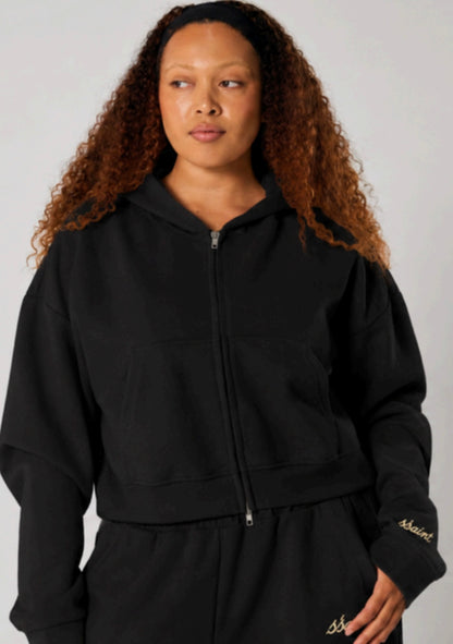 SAINT CROPPED HOODIE BLACK//RED