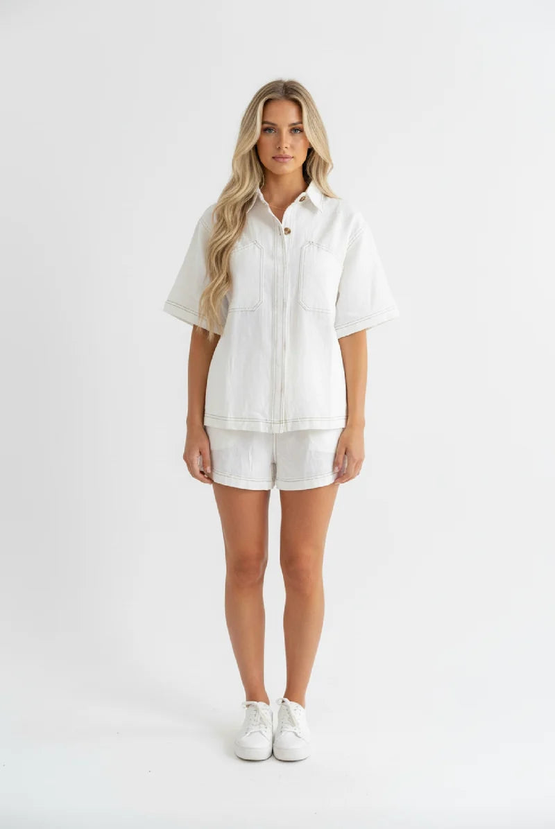 BY FRANKIE WHITE DENIM SHORT SET
