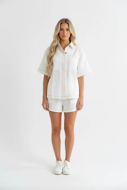 BY FRANKIE WHITE DENIM SHORT SET