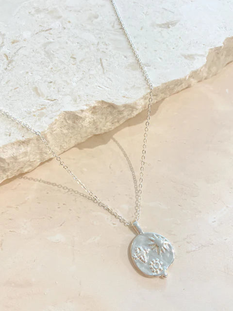 OCEAN COIN CHARM NECKLACE - SILVER