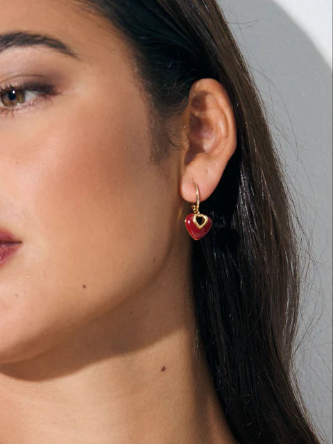 JULES RED HEART EARRINGS - GOLD