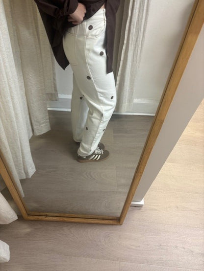 WHITE POLKA DOT BARREL JEANS