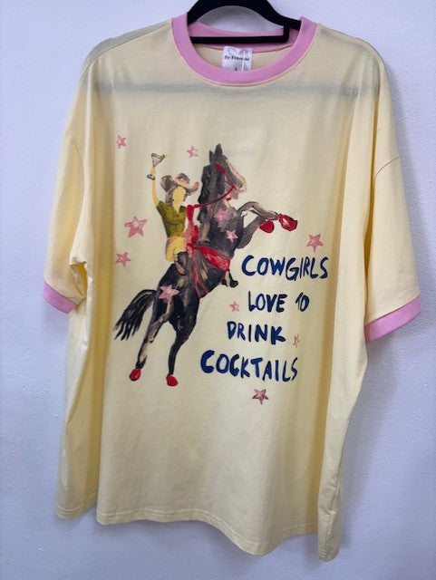 COWGIRLS LOVE TO DRINK COCKTAILS TEE - YELLOW