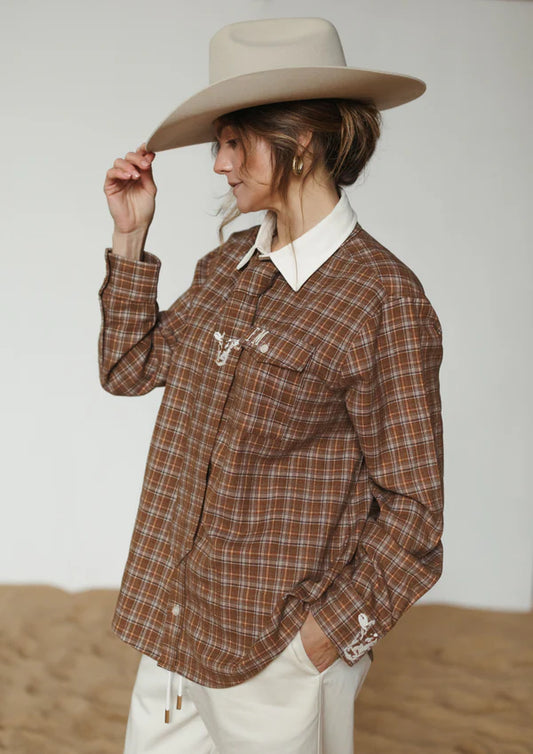 HOMESTEAD CHECK BOYFRIEND BUTTON UP SHIRT