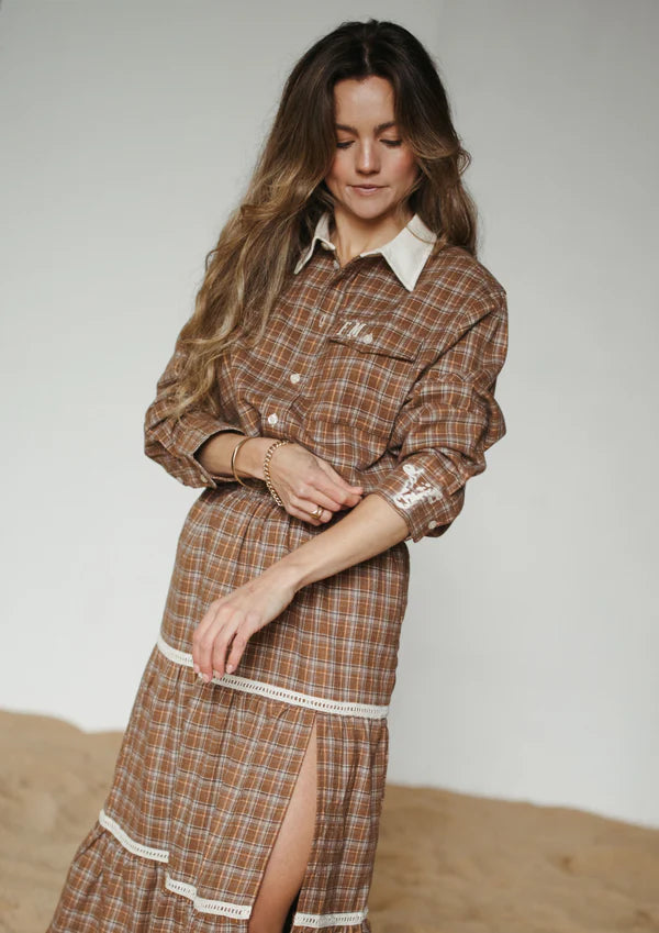 HOMESTEAD CHECK BOYFRIEND BUTTON UP SHIRT