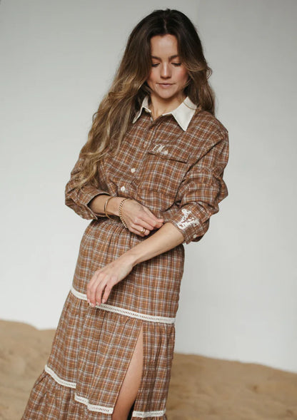 HOMESTEAD CHECK BOYFRIEND BUTTON UP SHIRT