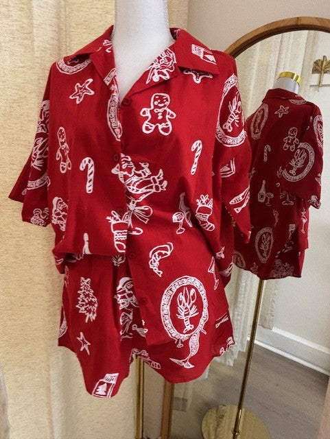 RED SANTA PRINT SHORT SET